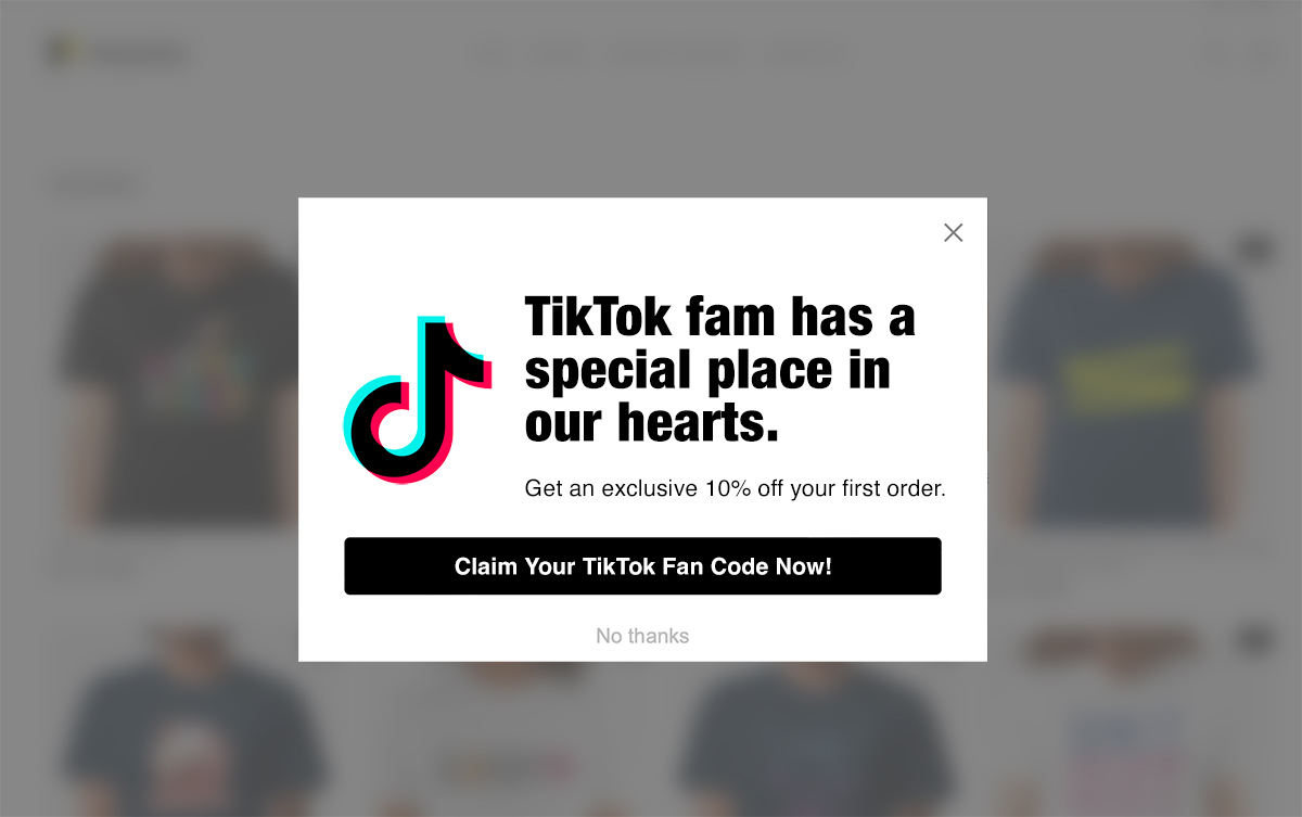 email popup example with call to action button and coupon code to capture emails