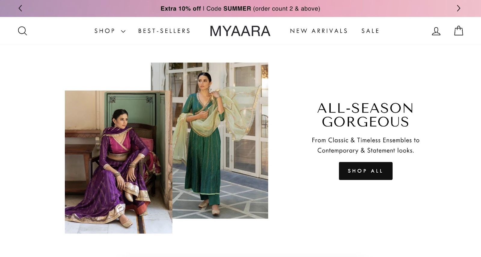 anarkalis site with multi-announcement sticky header