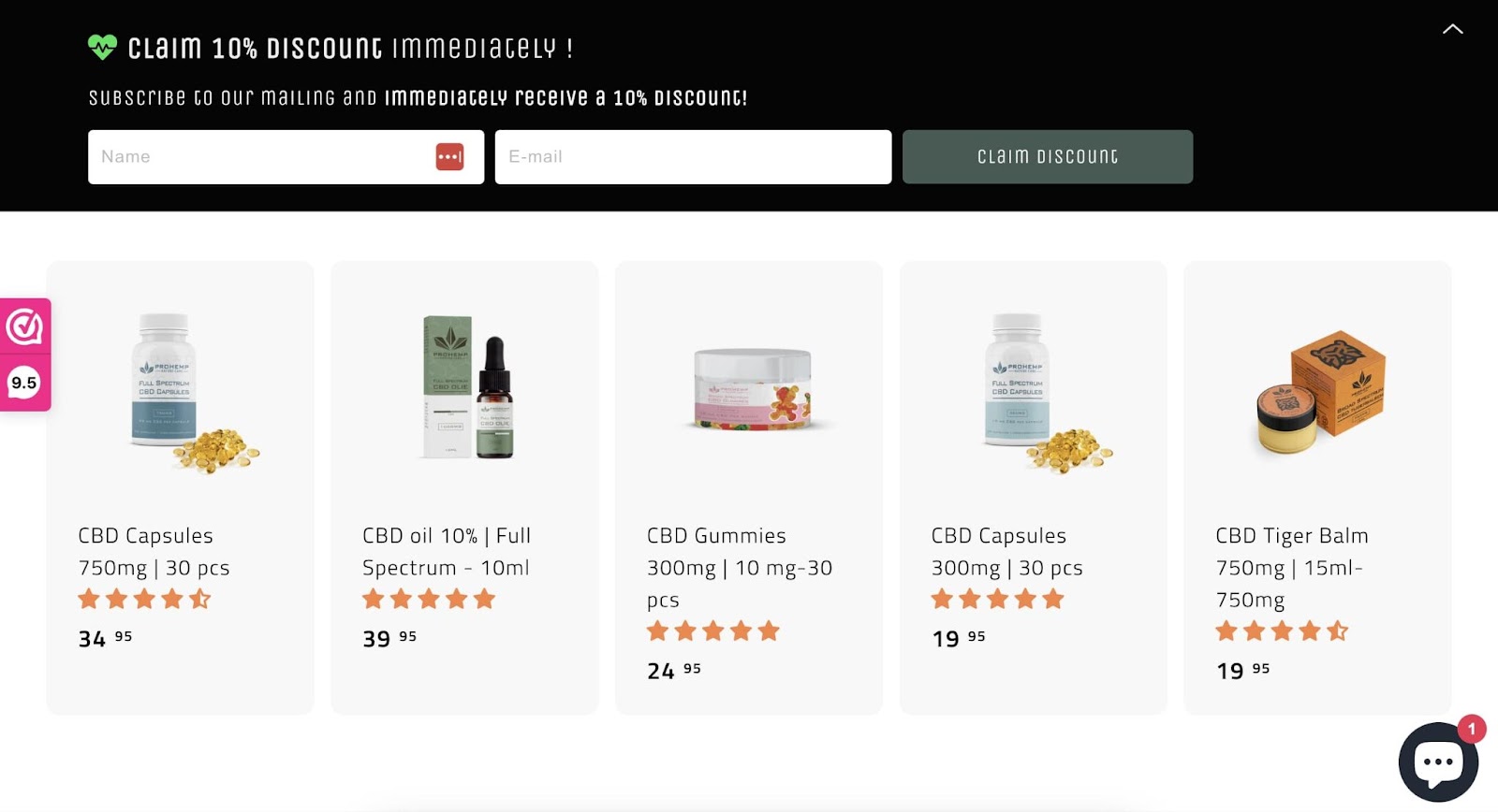 cbd oil site with email signup sticky header