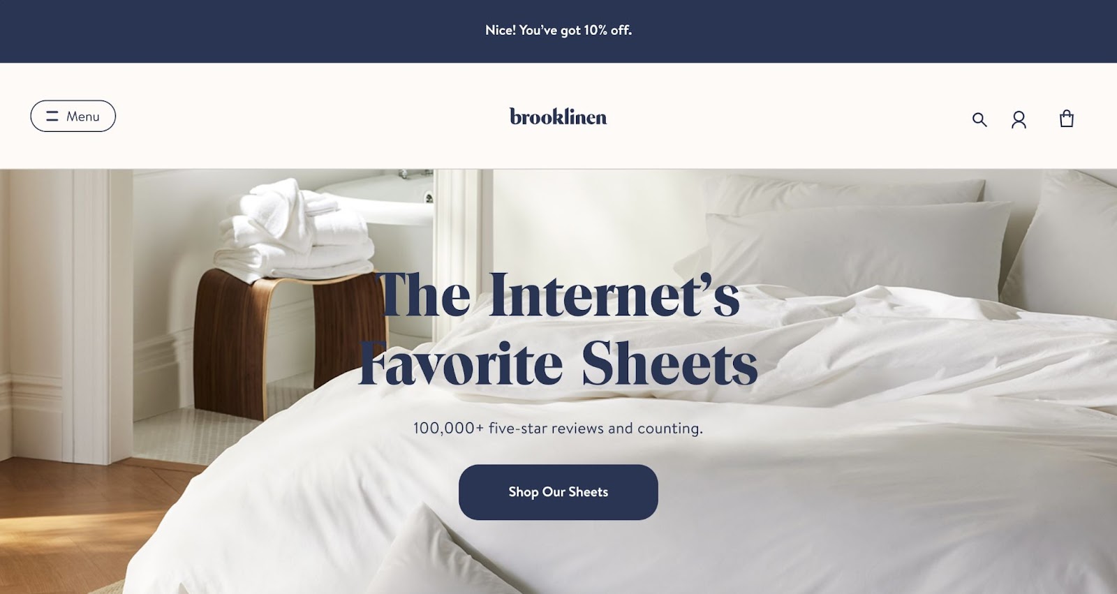 bed covering site with promotional sticky header