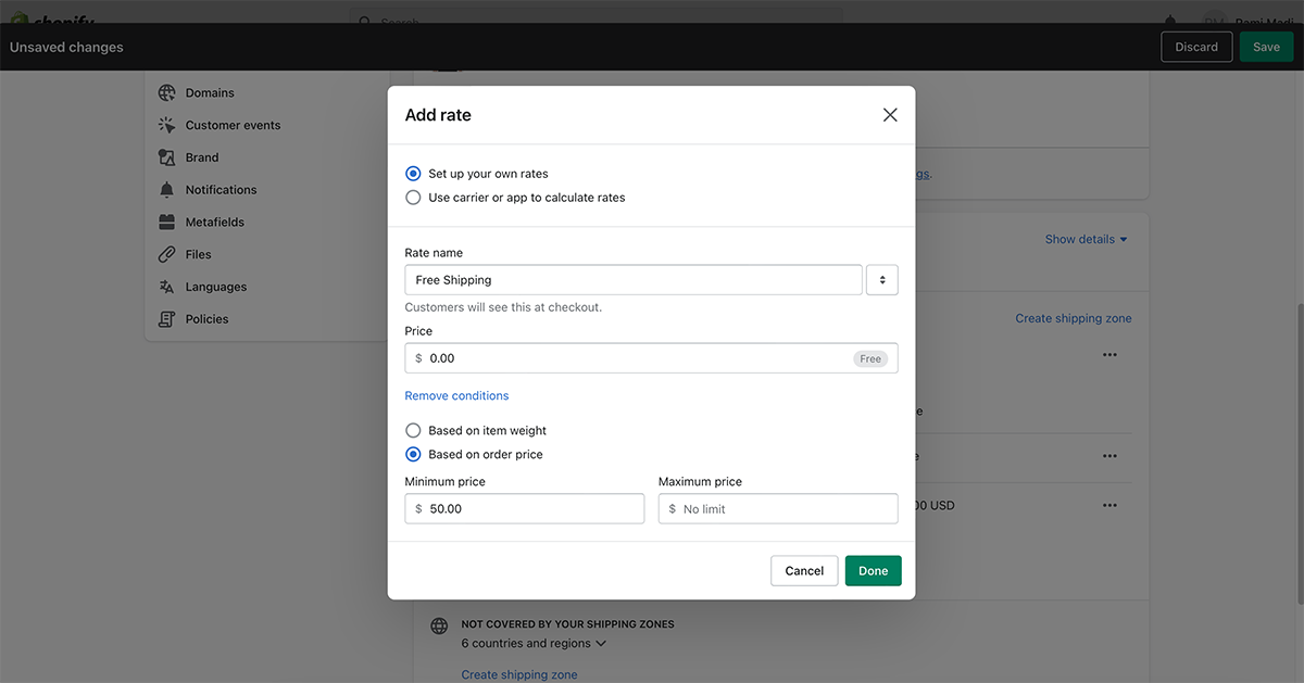 Add Shopify shipping rate
