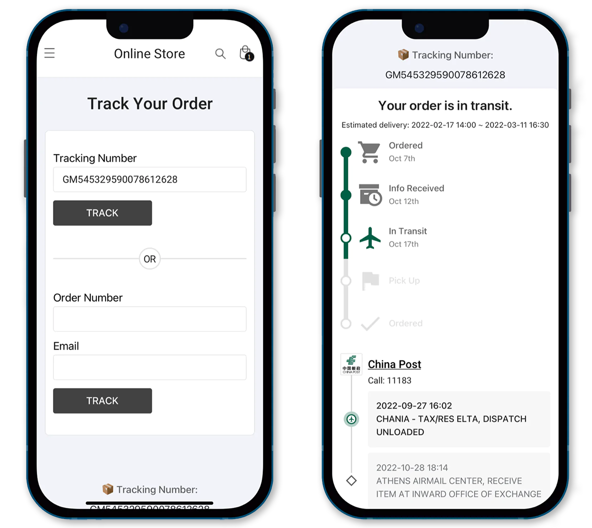 17track branded order tracking page