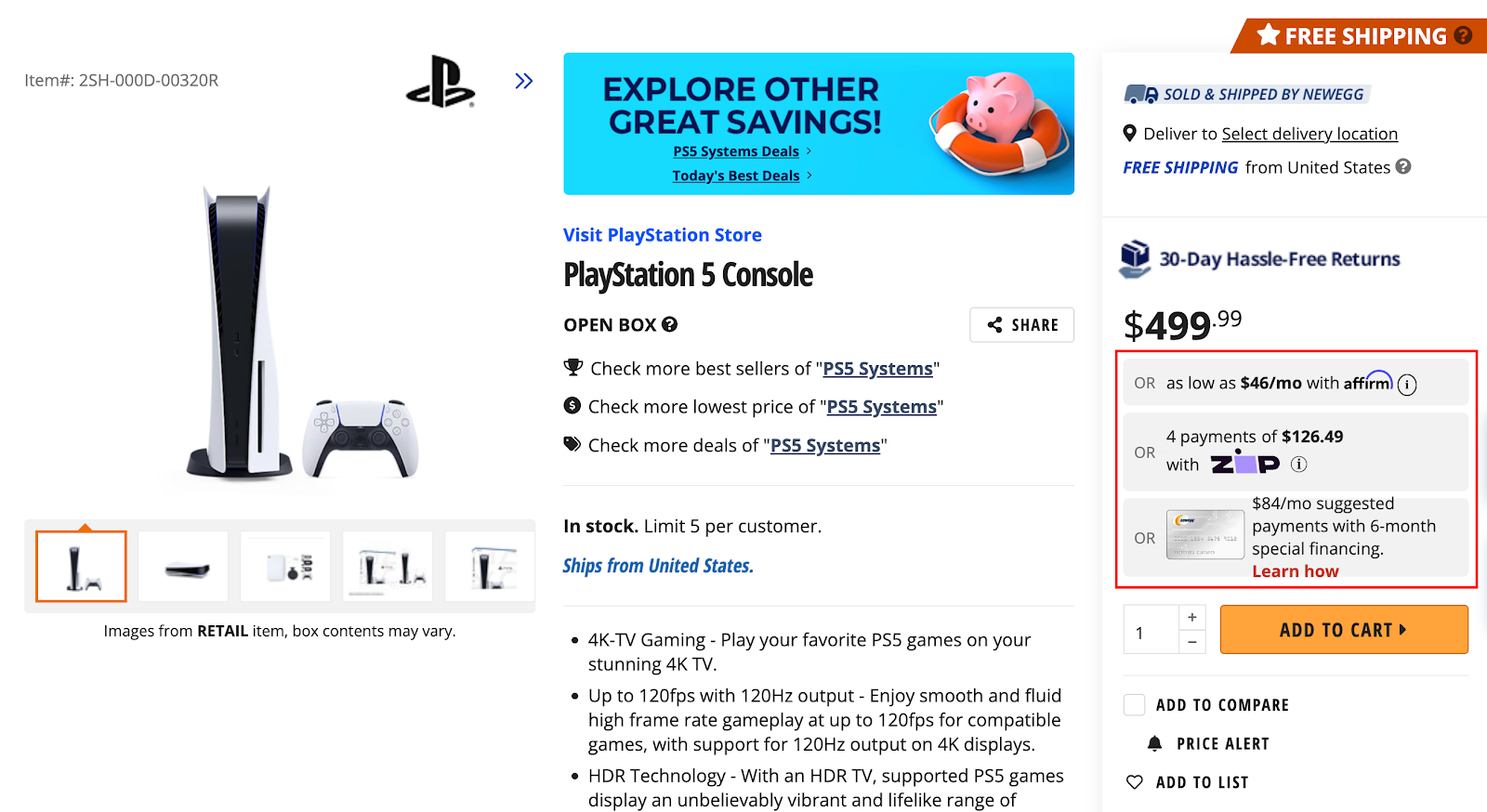 ps5 on newegg with buy now pay later available as one of the most effective call to action examples