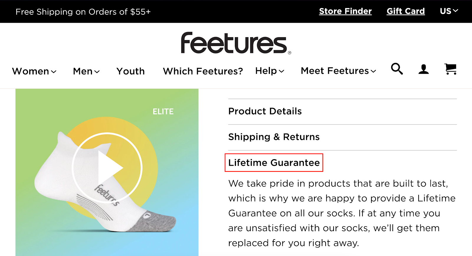 feetures satisfaction guarantee as one of the call to action examples