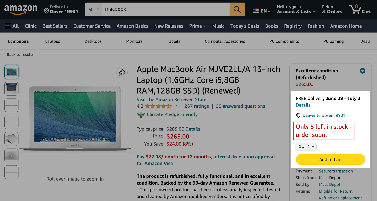 amazon limited stock copy as one of the urgent call to action examples