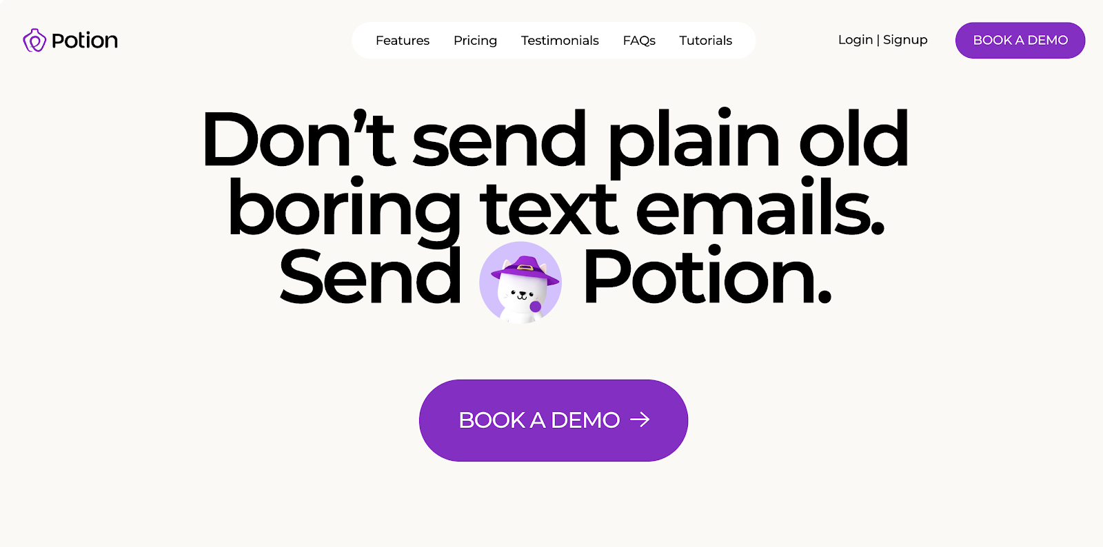 potion book demo cta button as one of the call to action examples
