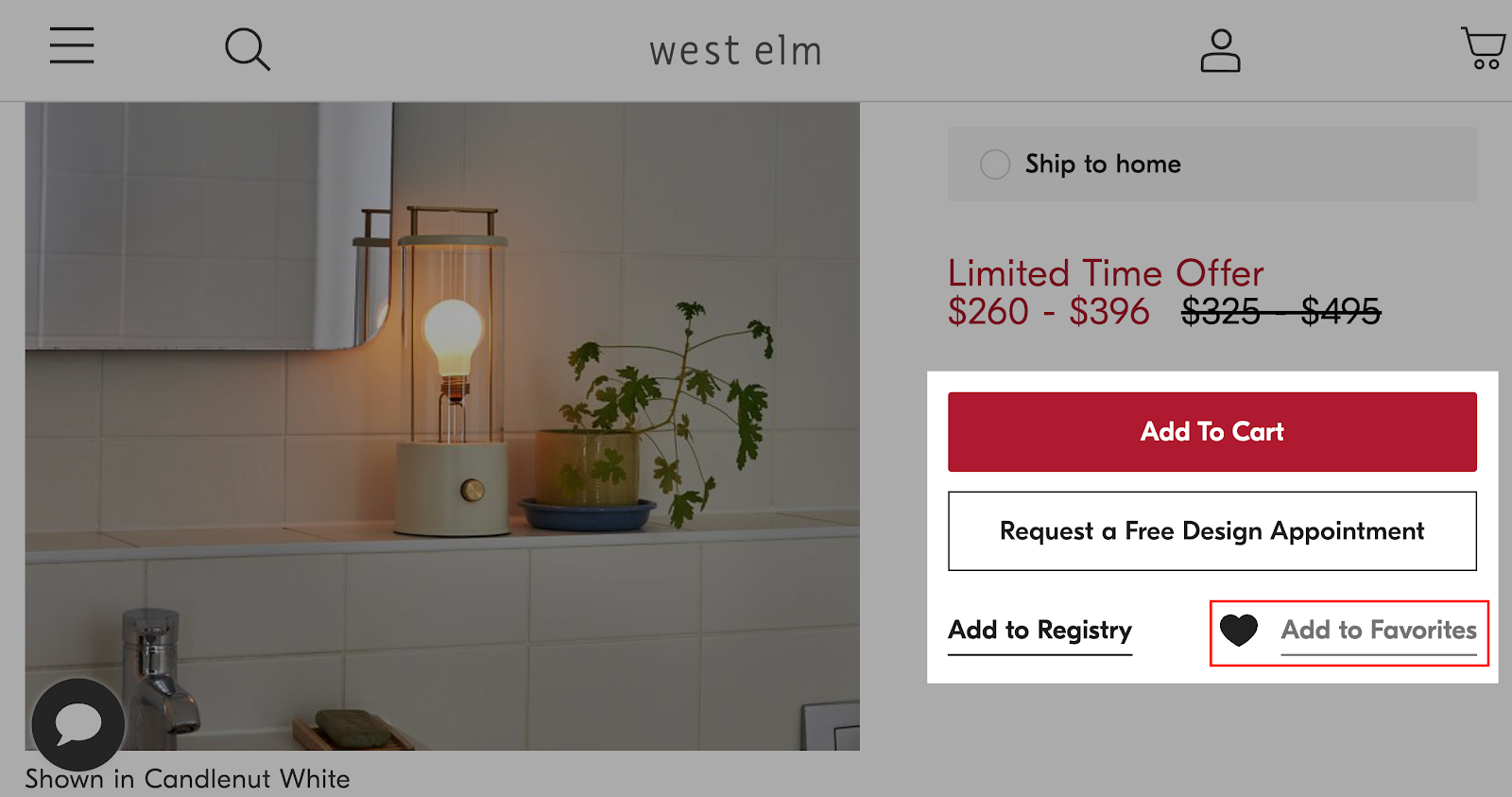 west elm save for later cta button as one of the call to action examples