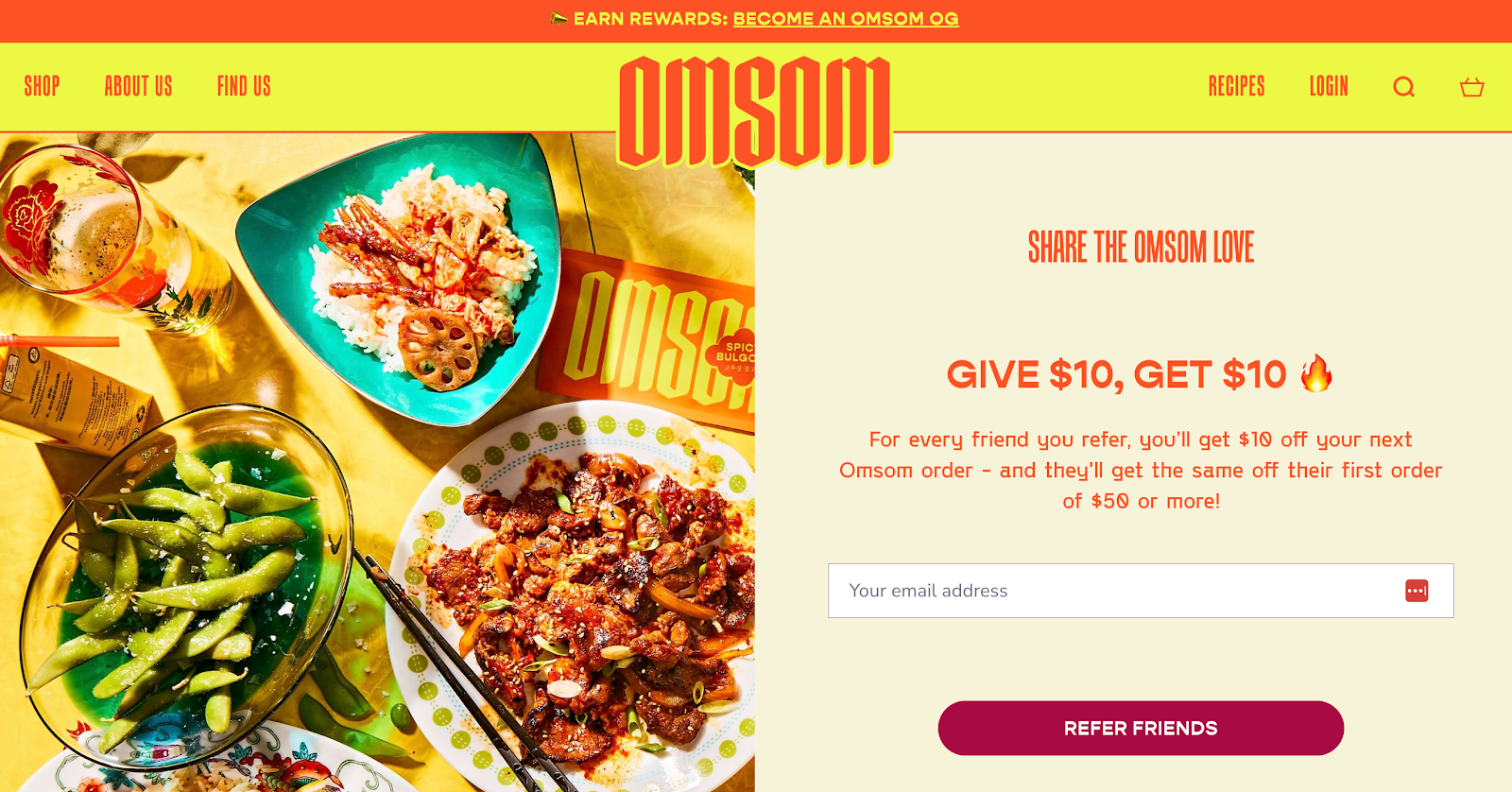 omsom refer a friend simple cta example