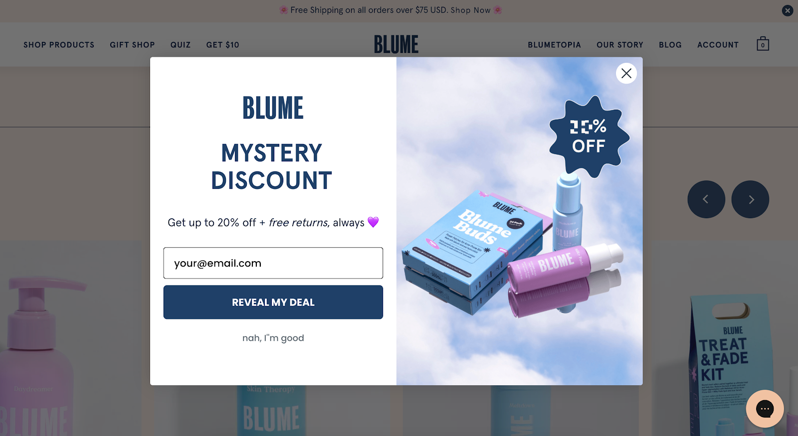 blume redeem gift ecommerce call to action example
