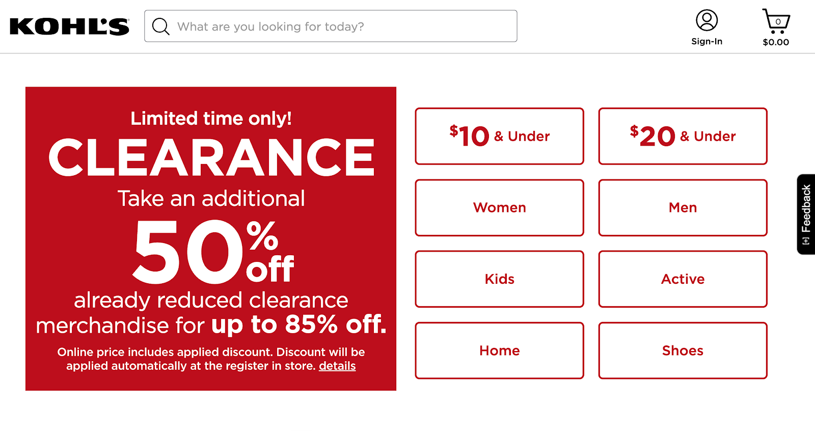 kohls flash sale deal as one of the call to action examples for online stores