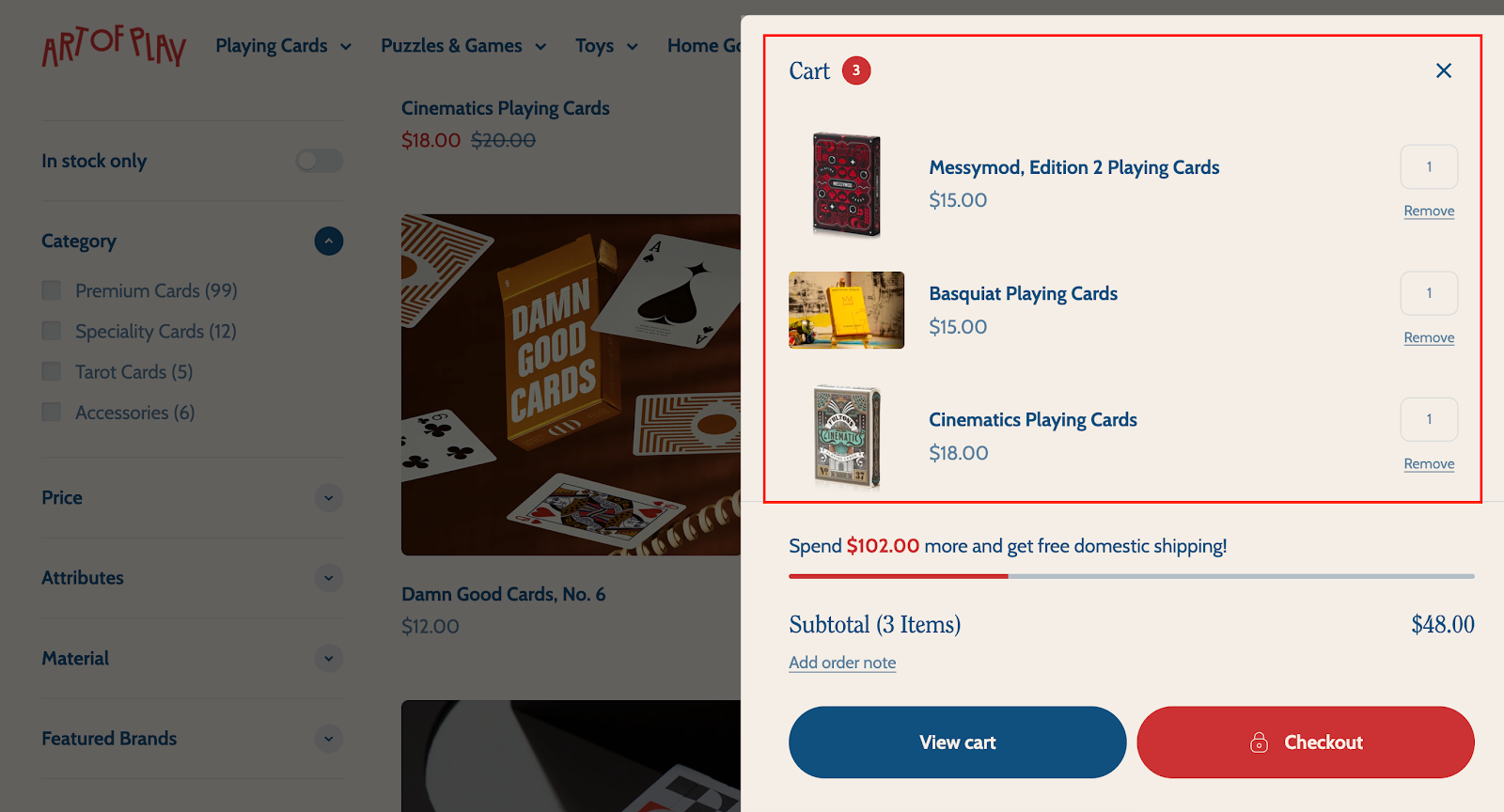 art of play ecommerce wishlist as one of the most strong cta examples