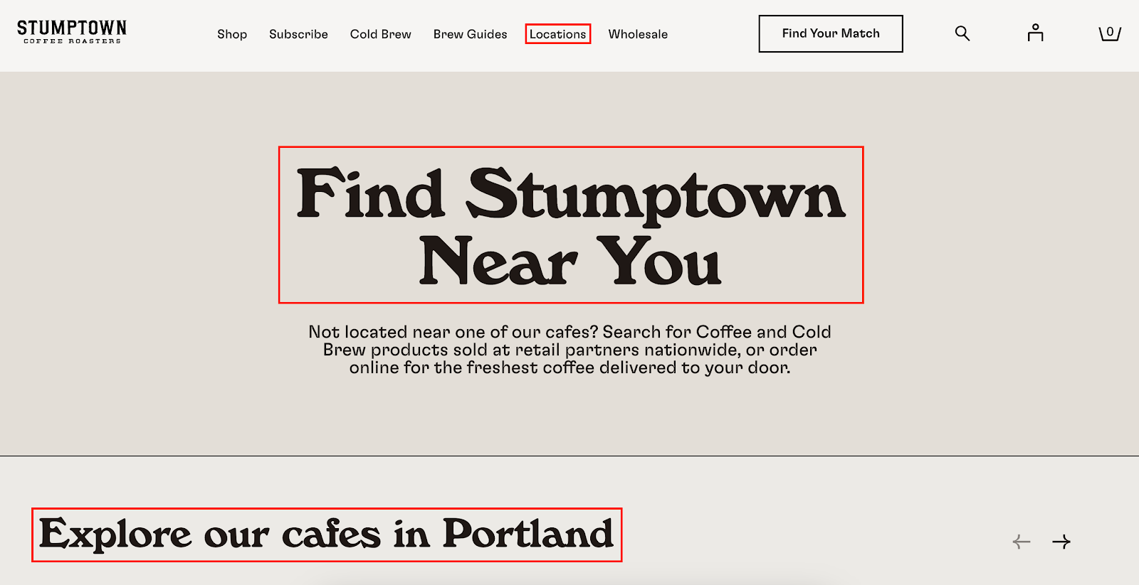 stumptown find a store near you as one of the call to action examples