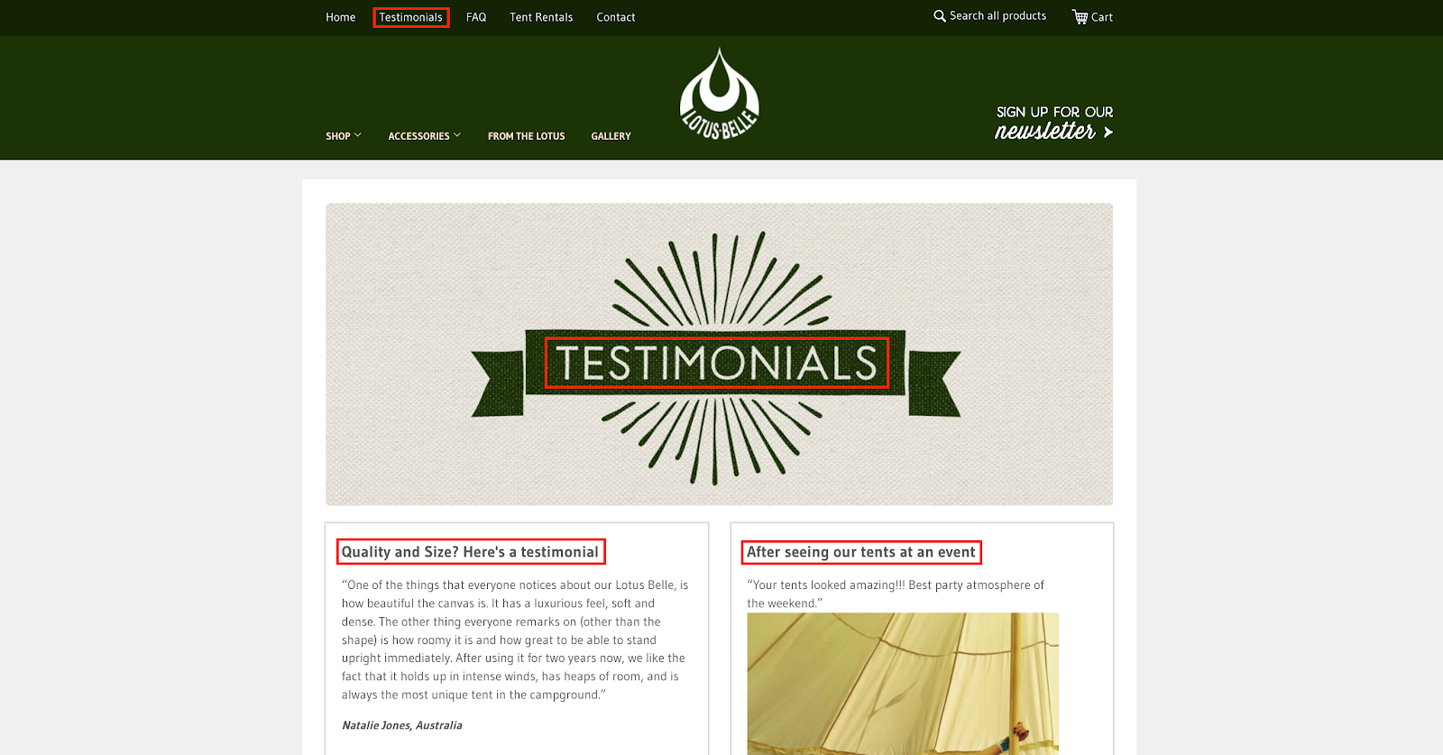 lotus belle read testimonials call to action example