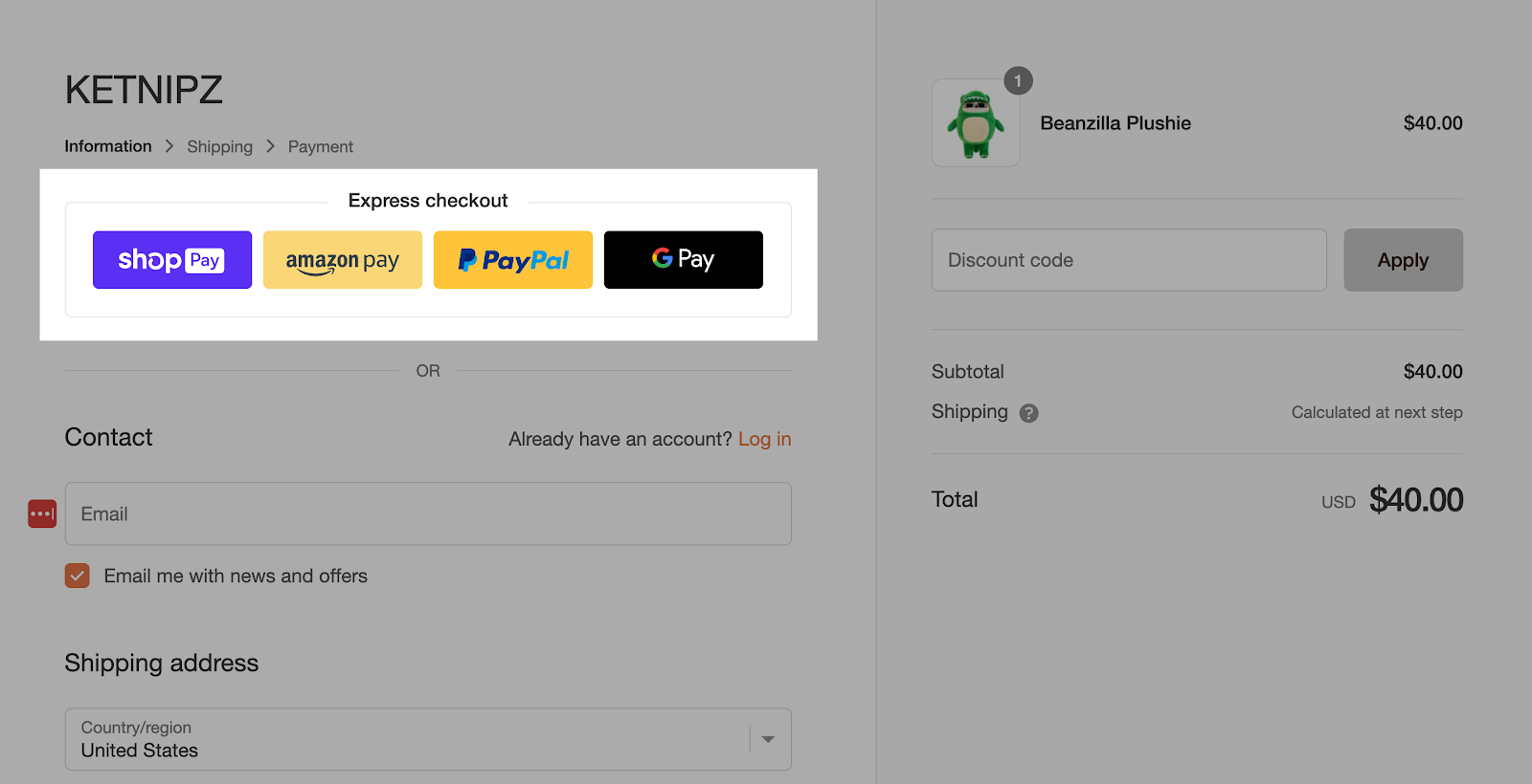 ketnipz checkout express call to action example