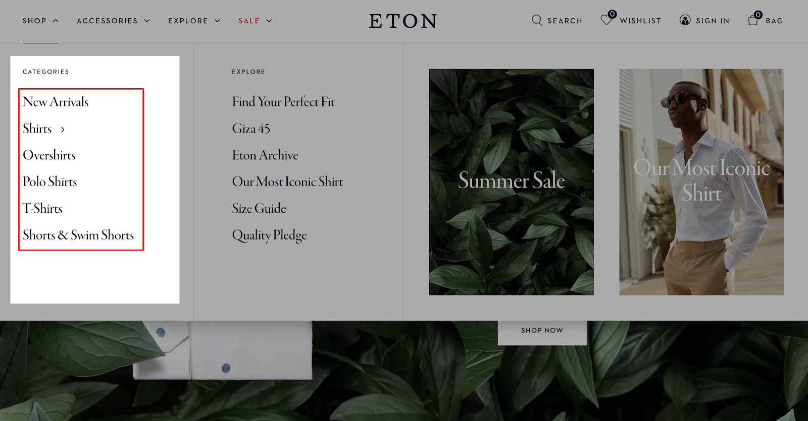 eton explore categories as one of the call to action examples