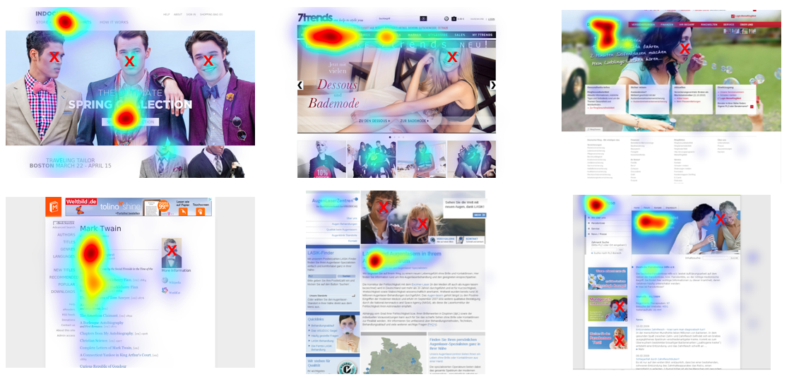 screenshots of eCommerce sites with eye-tracking heatmap