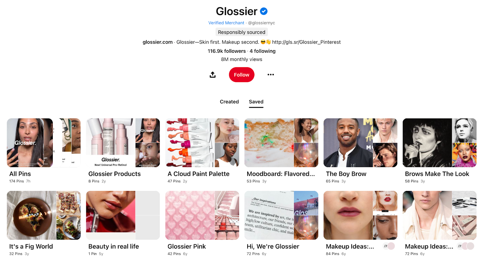glossier as an example of pinterest for ecommerce