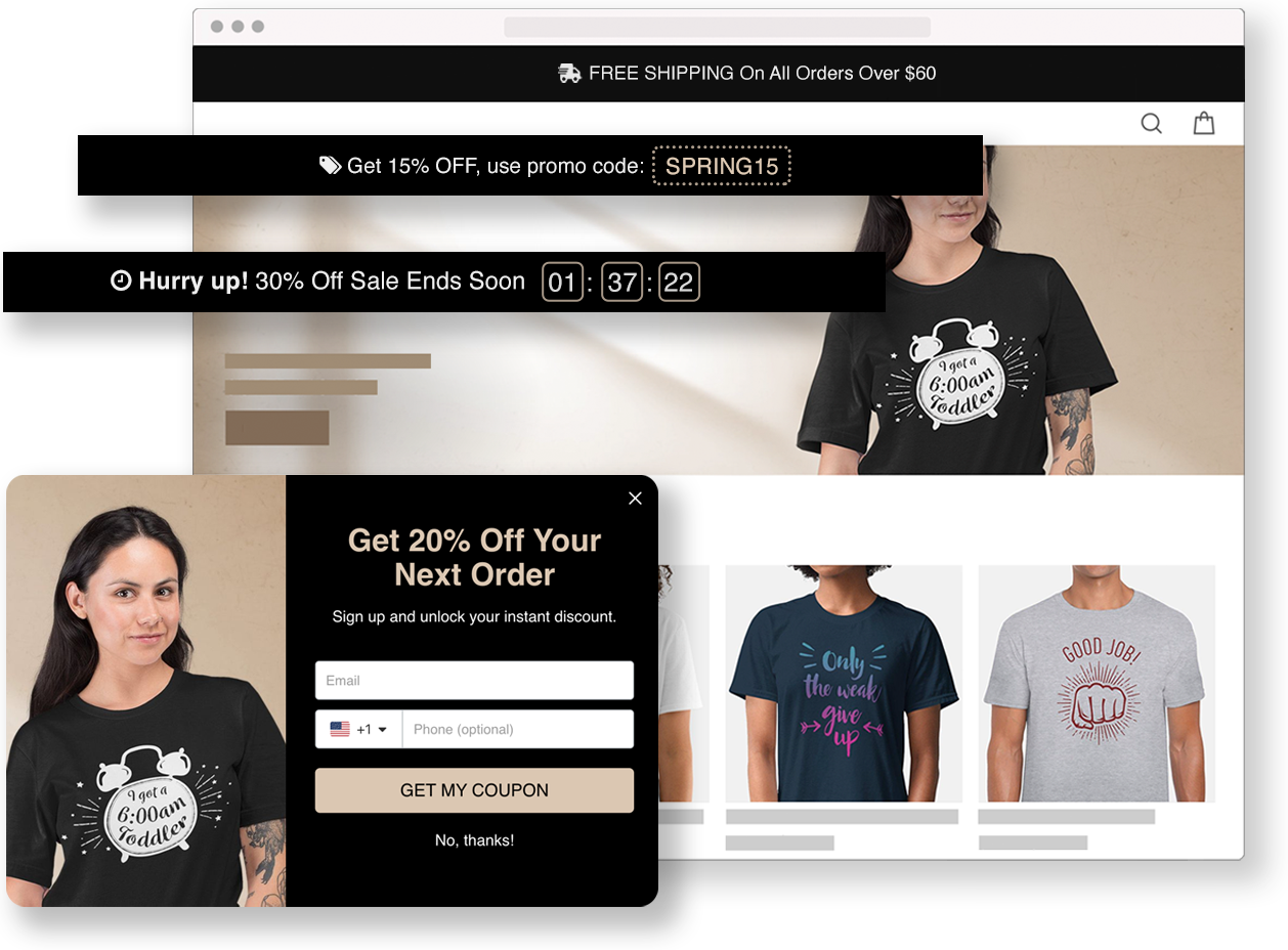 Shopify popups, bars, and banners by Attrac